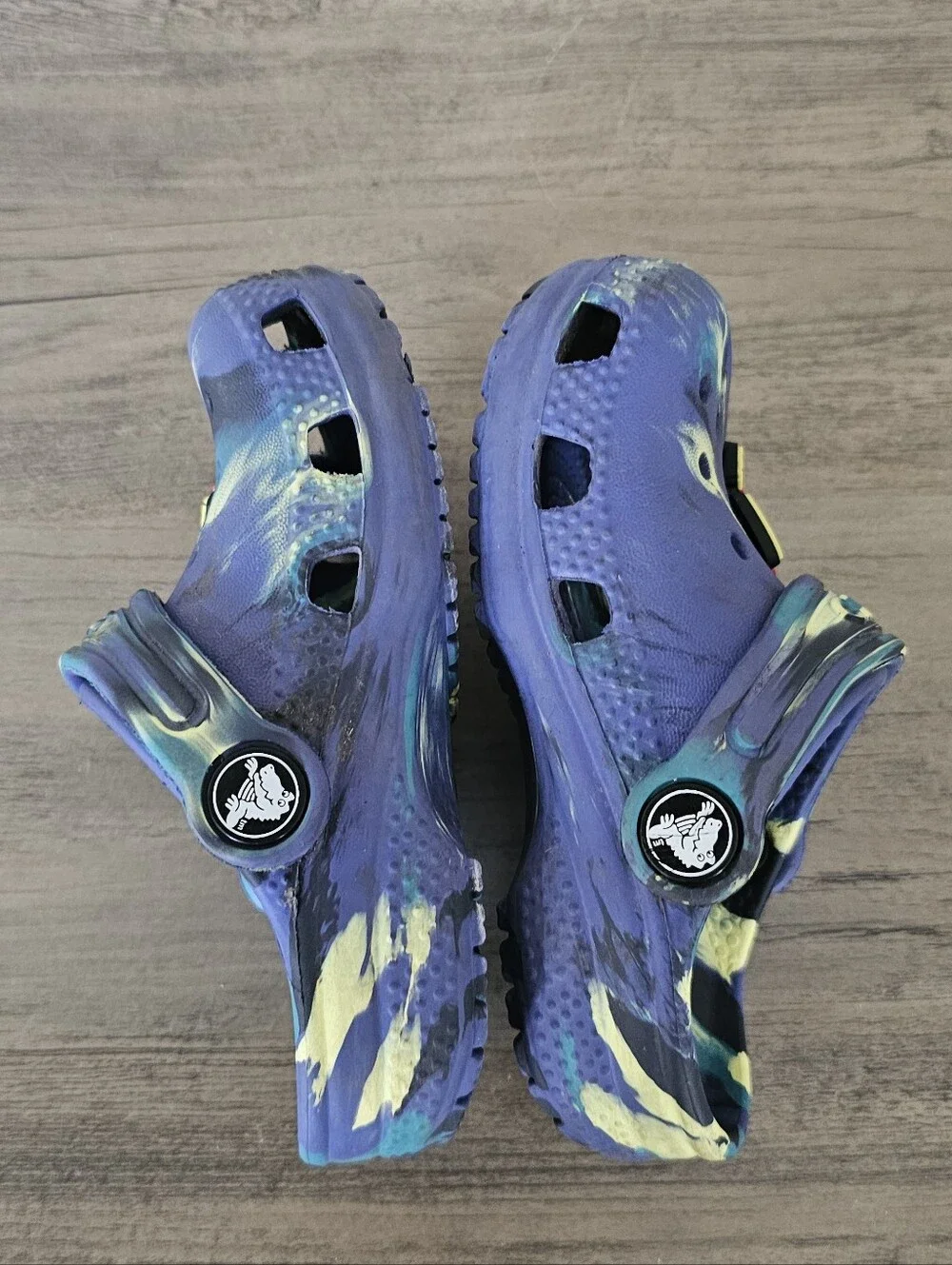 Crocs Kids Blue Teal Marble Clogs Spiderman Charm Toddler Boy 7